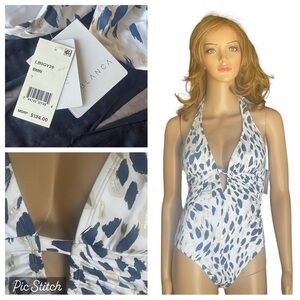 La Blanca | Swim Printed Plunging Halter One-Piece swimsuit size 8(40) EURO
